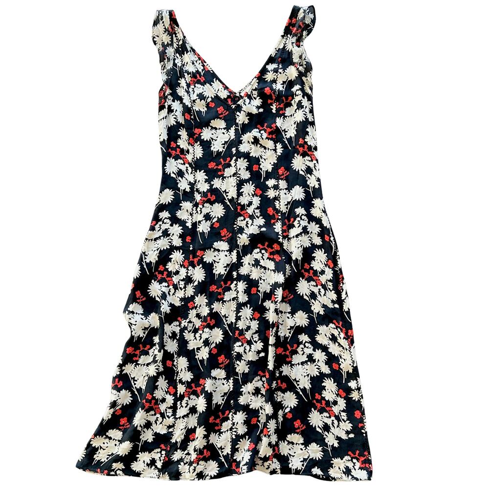 Vintage Diane von Furstenberg Silk Floral Midi Dress Black Red V Neck Size 10 - Picture 3 of 8